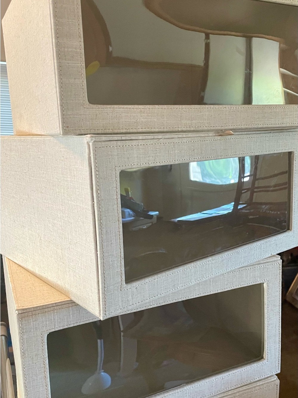 Six Cambridge Drop-Front Sweater Box—From Container Store—Beige